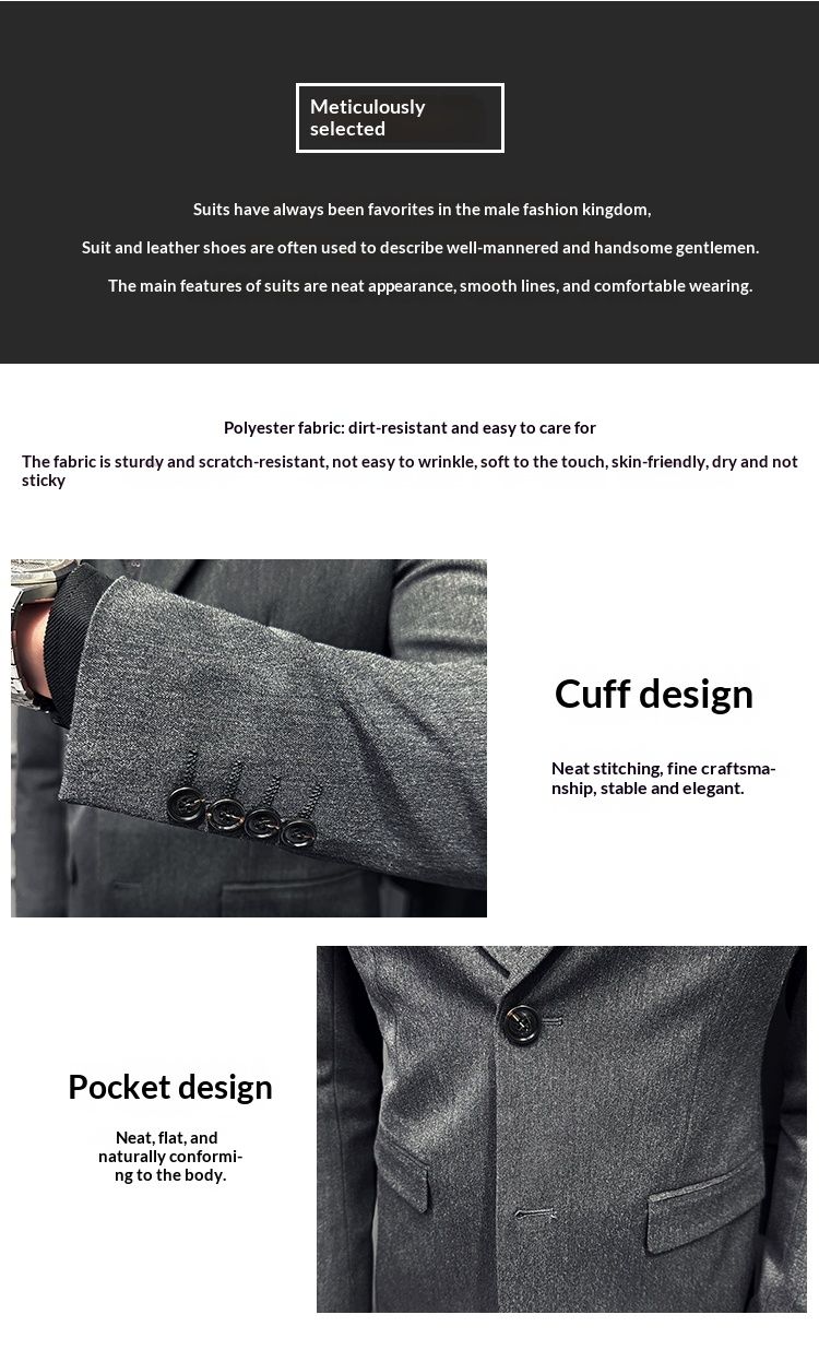 Costume trois pièces pour homme, style coréen, revers cranté, simple boutonnage, couleur unie, idéal pour un mariage. En stock._voghion.com