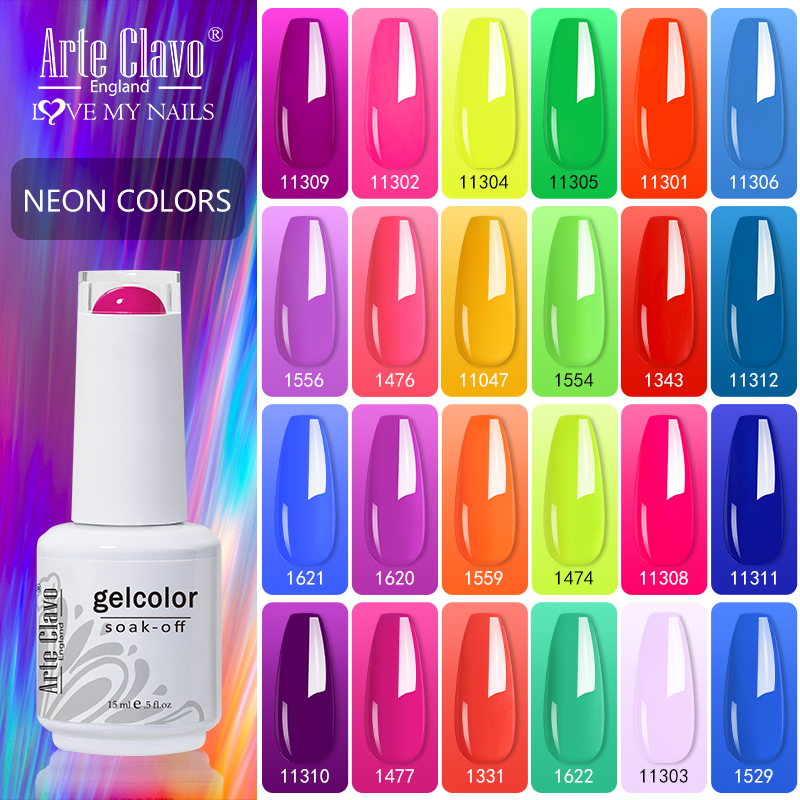 Arte Clavo Geelikynsilakka 15ml Neon Colors Puolipysyvä manikyyri Nail Art Geelilakat Hybrid Base Pintamaali Geelilakalle_voghion.com
