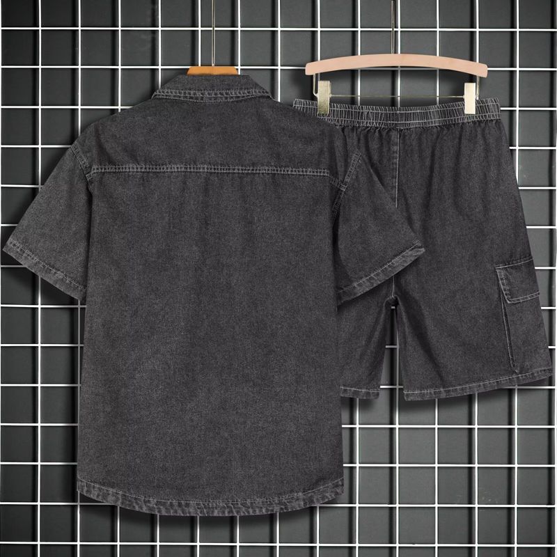 Męska odzież Męska cienka dżinsowa koszula z krótkim rękawem Garnitur Modne, eleganckie, codzienne szorty_voghion.com