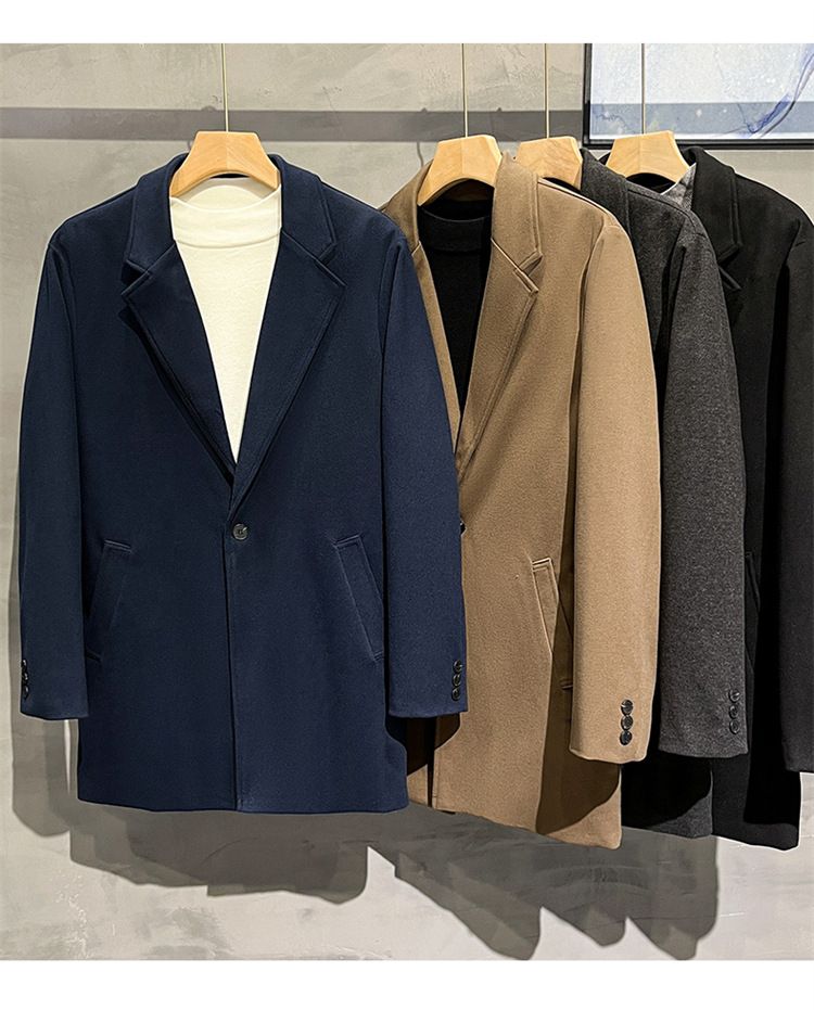 Men’s Korean-Style Wool Blend Suit Jacket – Autumn & Winter Casual Blazer, Slim Fit, Office & Smart Casual (Black/Grey/Brown/Blue/Khaki, S-4XL)_voghion.com