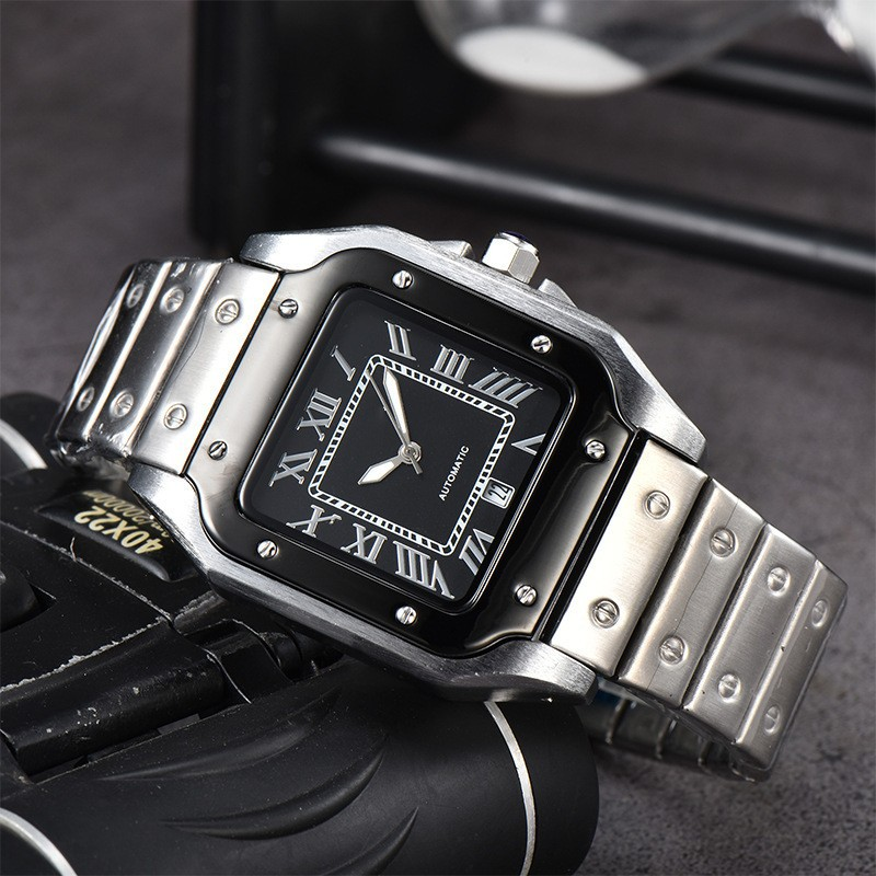 2023 Men's 3-Pin Quartz Square With Second Sweeping Movement Calendar All Steel Watch_voghion.com