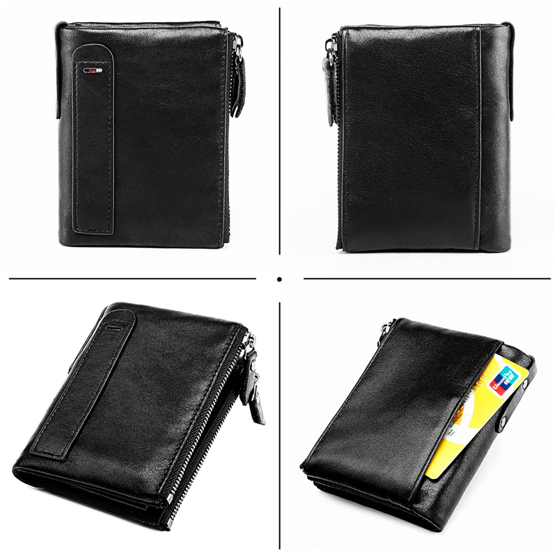 Genuine Leather Wallets for Women Men Small Rfid Wallet Short Bifold Card Holder Men's Wallet with 3 Zipper Pockets Coin_voghion.com