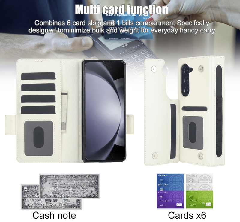 Solid Color Leather Card Holder Phone Case Compatible with Galaxy Z Fold 6, Featuring Phone Stand Function, Convenient for Daily Carrying of Bank_voghion.com