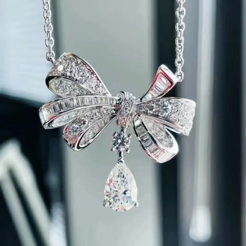 Ciondolo a fiocco con zirconi e diamanti con gocce d'acqua, collana versatile, catena per clavicola da donna, nuova collana,_voghion.com