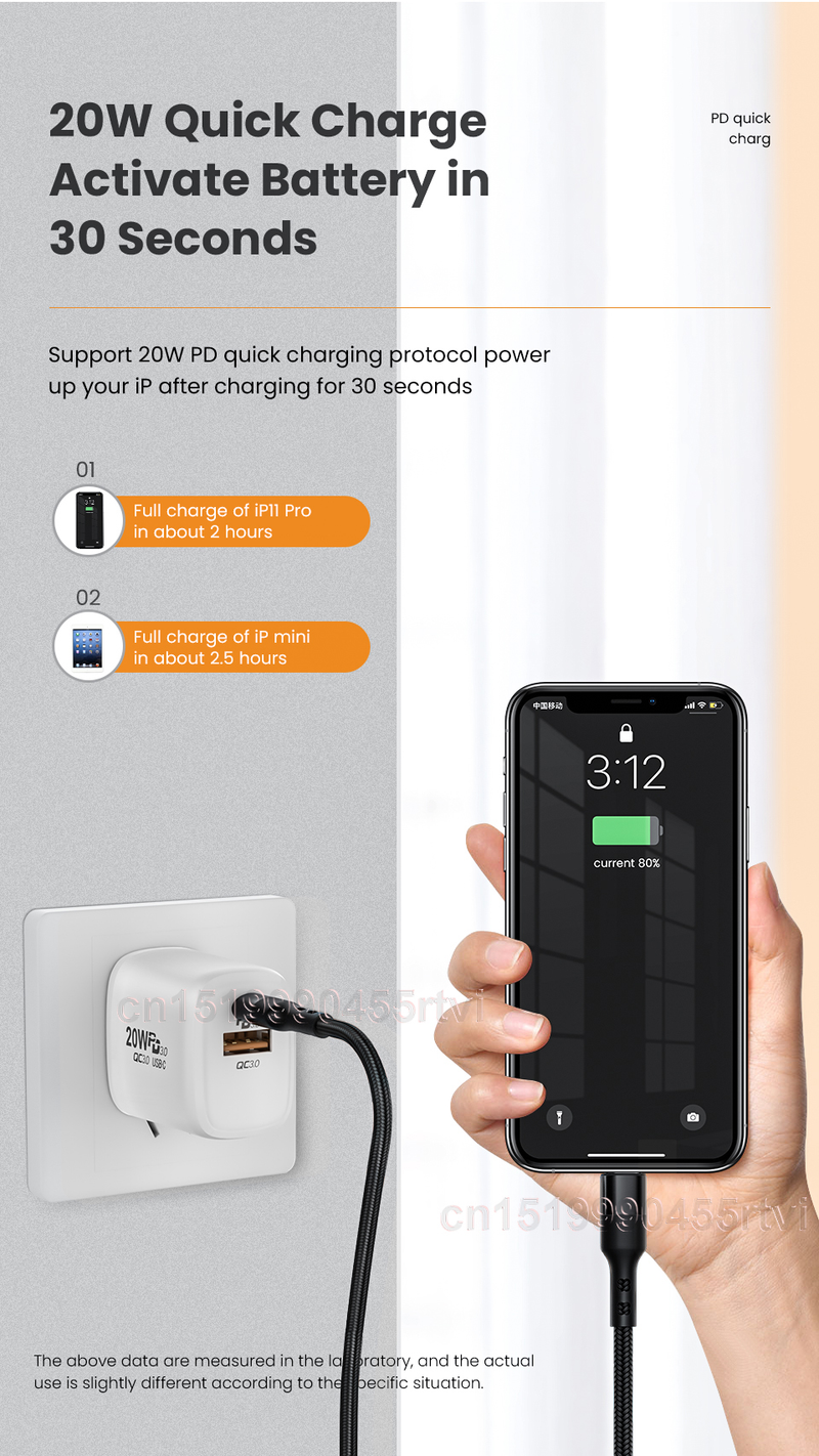 20W PD USB C Quick Charge Charger Cable For iPhone 14 13 12 11 Pro Max XS XR 8 Plus Fast charging USB Type C D    _voghion.com