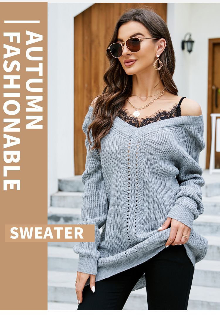 Lässiger Fünf-Sterne-Jacquard-Pullover Damenmode Kordelzug Pullover Strickpullover Design Top_voghion.com