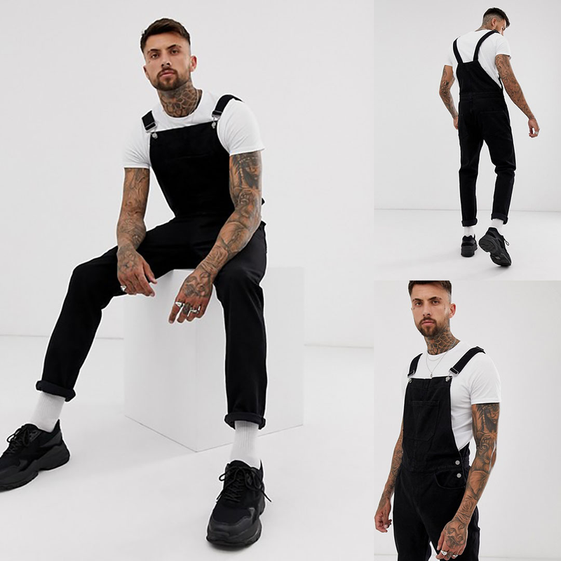 Tuta da uomo alla moda in denim strappato con canotta_voghion.com