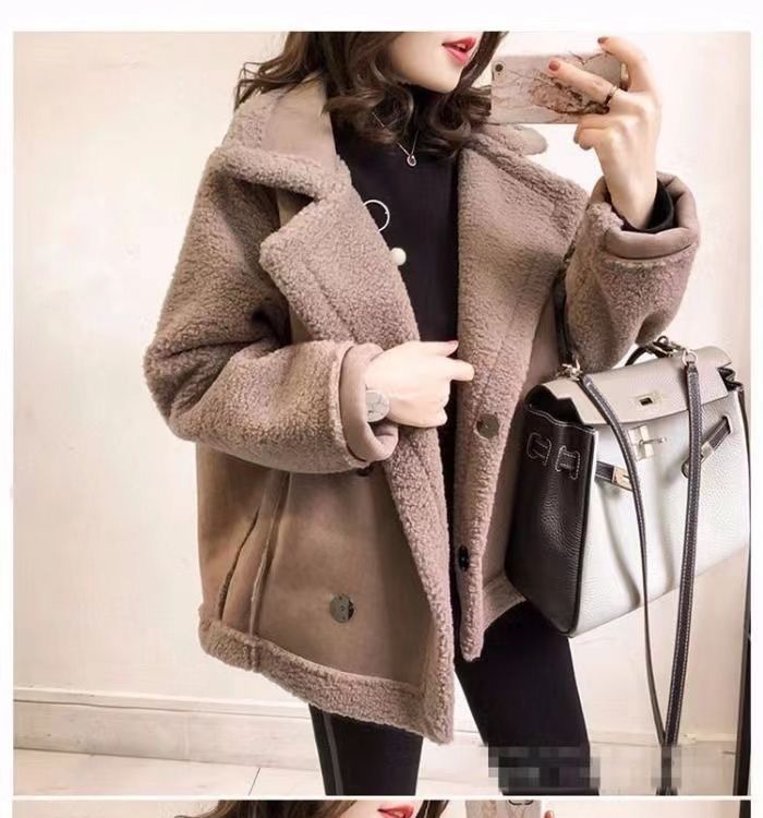 Damenbekleidung Kunstlammfelljacke Winter Gemütliche Oberbekleidung mit Fleecefutter Kurze Bomberjacke Für Kleine Bis Große Größen_voghion.com