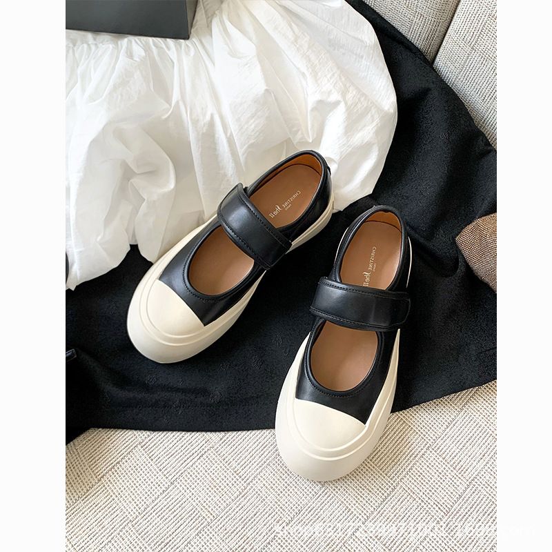 Zhao Lusi Magic Tape Thick Sole Mary Jane Chunky Spring And Autumn MONA Style Canvas Shallow Mouth Single Shoes_voghion.com