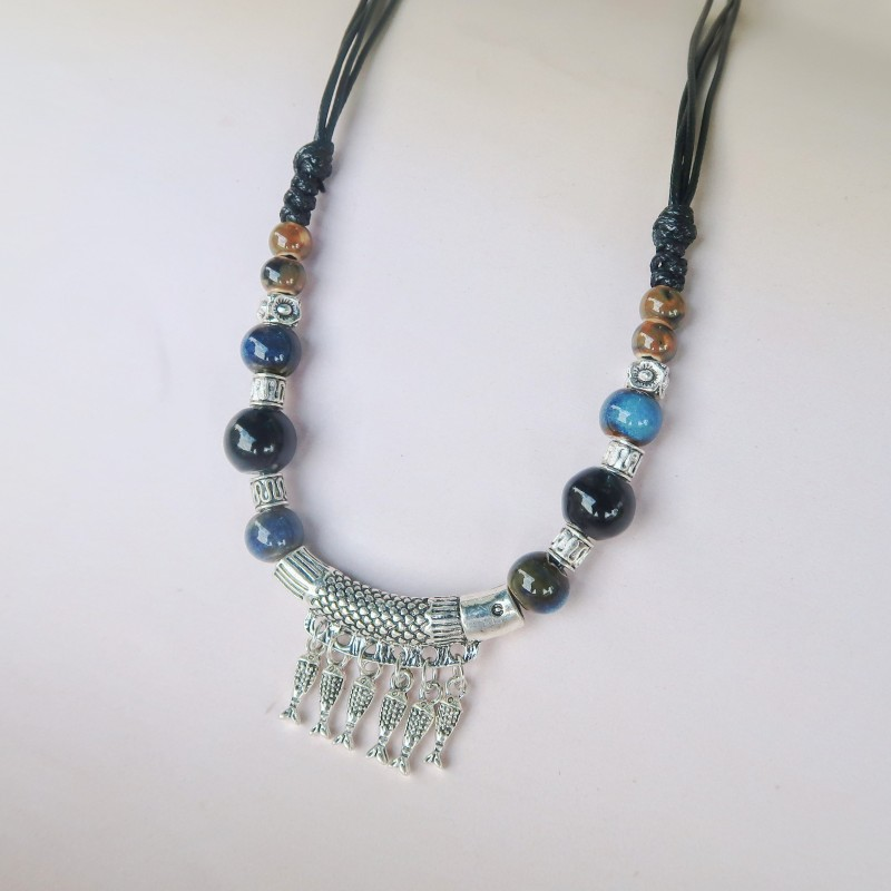 Collana lunga in ceramica etnica reale per donna con ciondolo antico in stile cinese a forma di farfalla_voghion.com