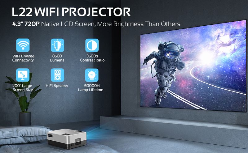 DBPOWER WiFi Projector, Upgrade 8500L Full HD 1080p Video Projector with Carry Case, Support iOS/Android Sync Screen, Zoom&Sleep Timer, 4.3' LCD Home _voghion.com