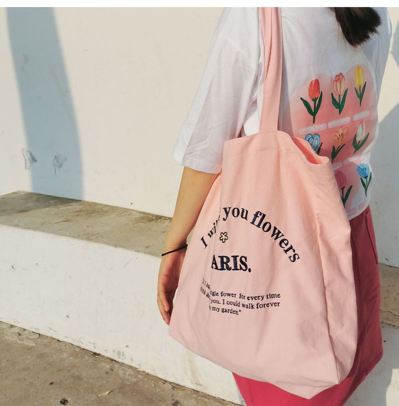 Women's three-dimensional letter embroidered sail large capacity cloth bag_voghion.com