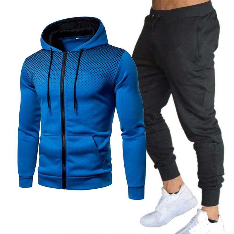Suéter nuevo de gran venta transfronteriza para hombre, traje informal con lunares, chaqueta con cremallera, sudadera con capucha, pantalones, ropa deportiva para hombre_voghion.com