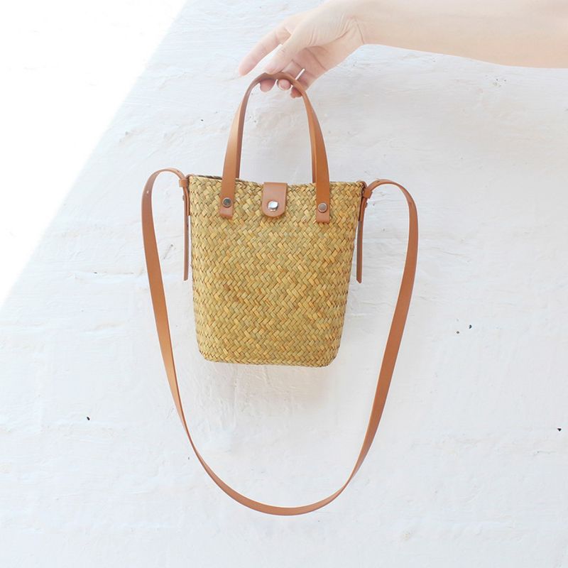 Straw - Woven Hand - Knitted Cross - Body Bag, A Niche And Versatile Shoulder - Carried Coin Purse, Raffia Mobile Phone Bag For Beach Vacations, Women_voghion.com