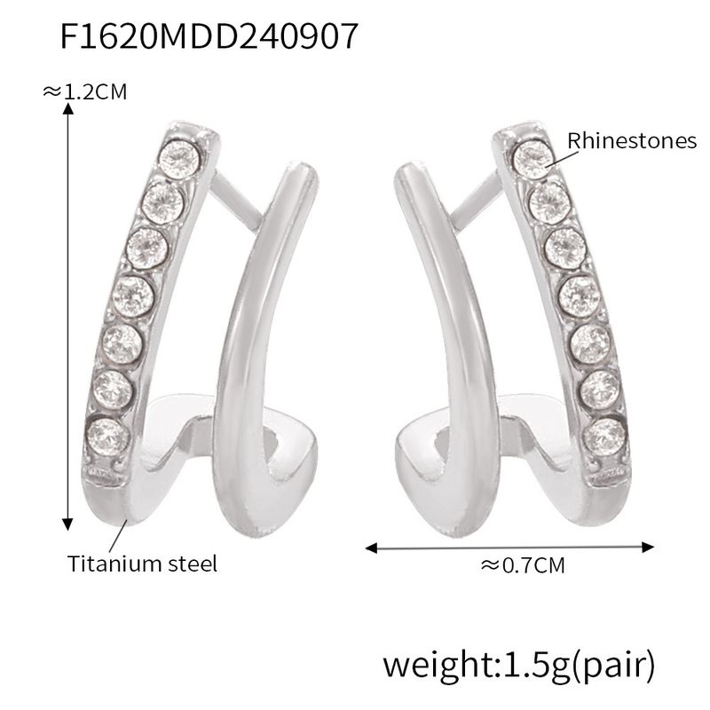 Ins Style Simple Fashion Earrings Inlaid With Rhinestones Double Layer Small C-shaped Studs Daily Versatile Light Luxury_voghion.com