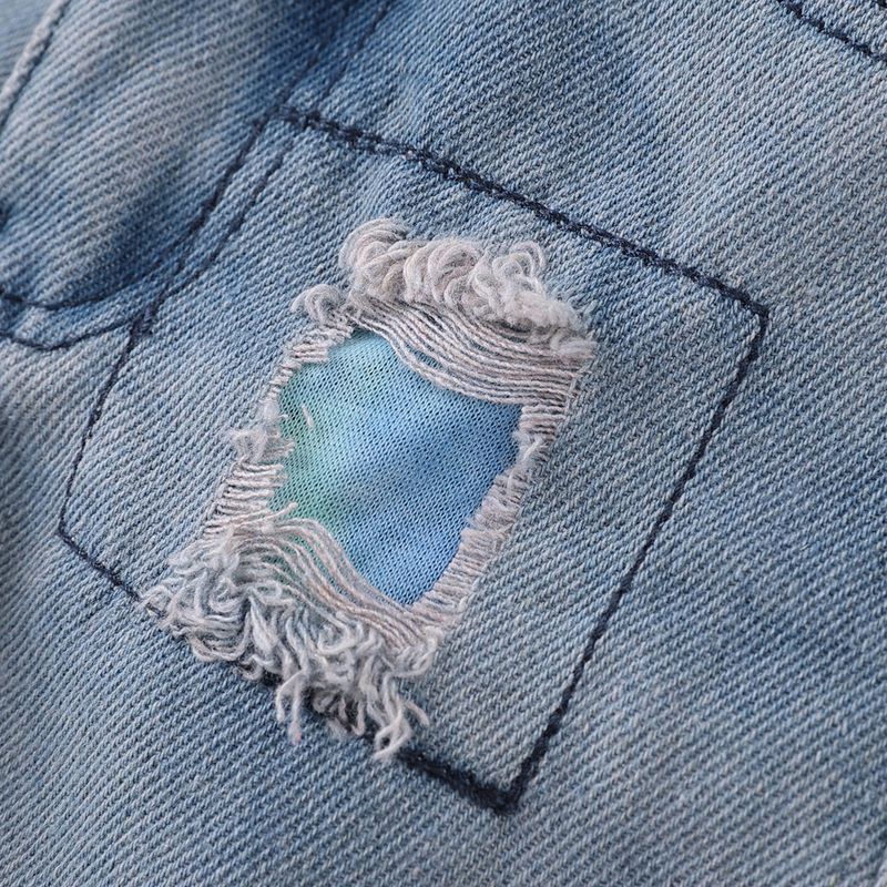 Mother&Kids Set estivo per ragazza con jeans strappati a una riga e tinta unita, dolce set in due pezzi_voghion.com