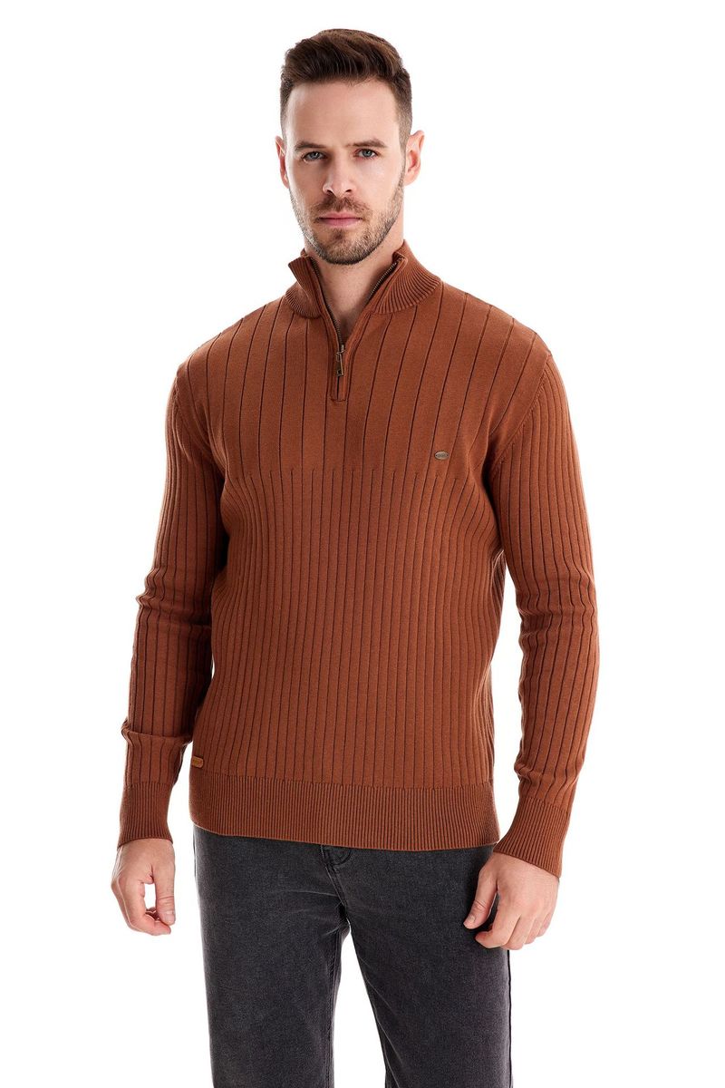 Stand-up Kraang Kotteng Casual Hallefverschluss Einfarweg Pullover héichwäerteg Männer gestrickt Pullover_voghion.com