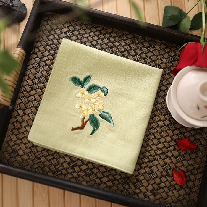 Besticktes Damen-Taschentuch aus 100 % Baumwolle, doppelt weich, im chinesischen Stil, besonderes Geschenk, schweißabsorbierendes kleines quadratisches Handtuch mit duftendem Osmanthus_voghion.com