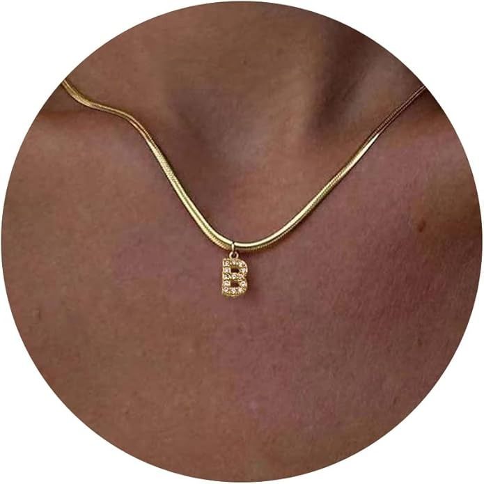 Hot Sales Moda Minúsculo CZ Zircon Carta Inicial Colar Para Mulheres Banhado A Ouro Aço Inoxidável Cobra Corrente A-Z Alfabeto Pingente_voghion.com