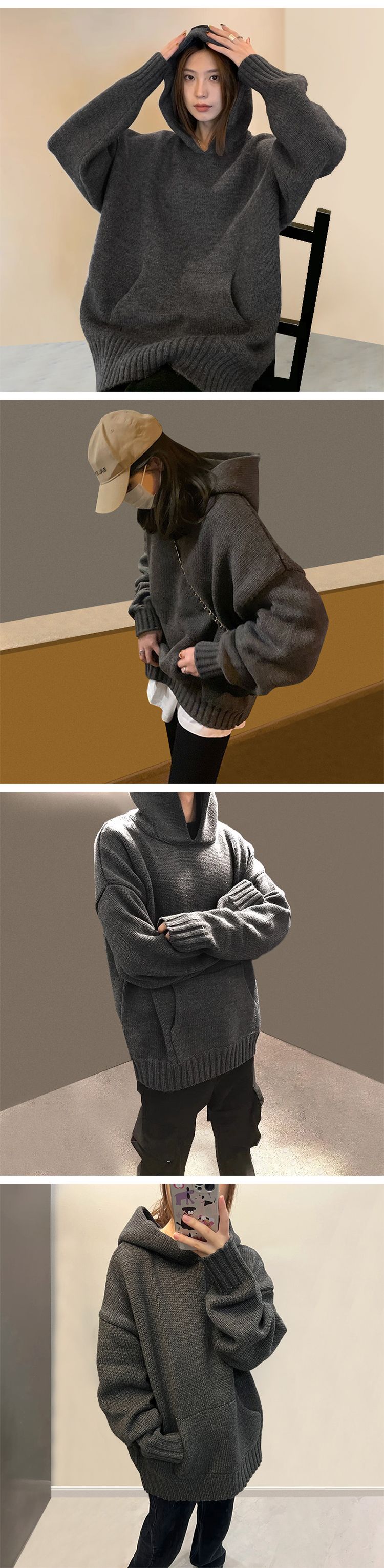 Men's Clothing winter turtleneck lazy sweater coat loose gray thick pullover sweater for men_voghion.com