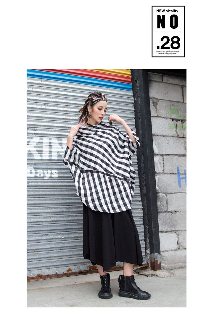 2025 Thin Women's Plaid Shirt Plus Size Unique Off-shoulder Irregular Patchwork BF Style Niche Trend T-shirt Attire_voghion.com