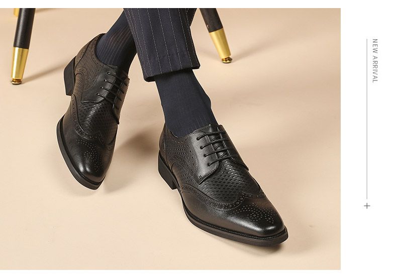 Handmade First Layer Cowhide British Brogue Carved Leather Men Youth Business Suit Brown Derby Shoes Breathable_voghion.com