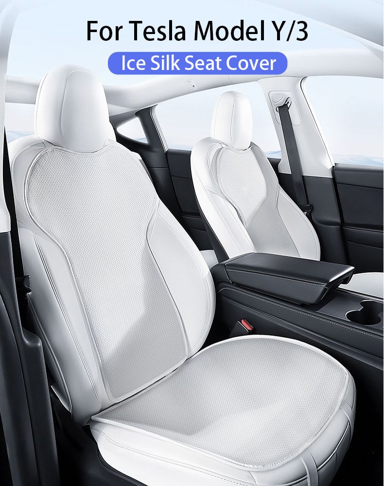 Ice Silk Seat Cover White For Tesla Y Model 3 2025-2018 Ventilation Heat Dissipation Stain Preventi Interior Accessories_voghion.com
