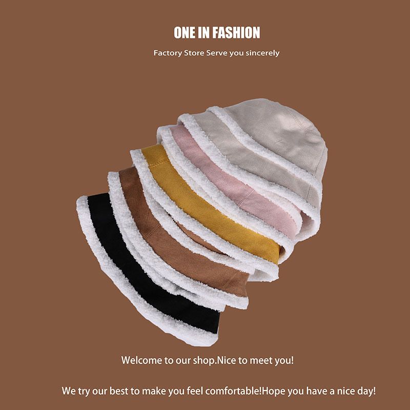 Verdikte suède emmerhoed Vrouwen dragen veelzijdige gezicht Lamswol warme bassin hoed in de herfst en winter_voghion.com