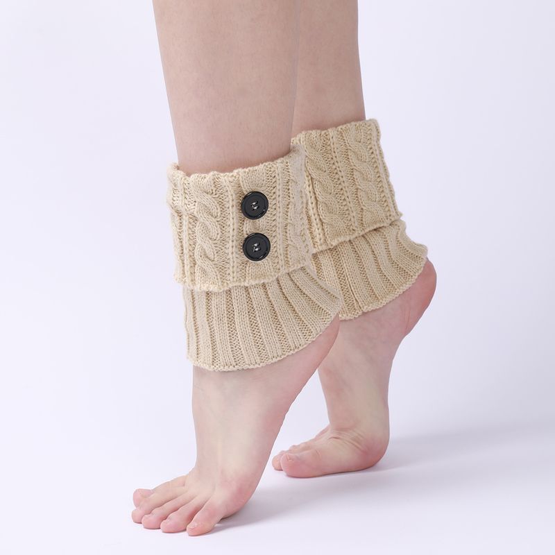 Bottes chaudes en laine neuve pour femmes, couvre-pieds, tricot d'automne et d'hiver, torsades de pâte frite, bouton, jambe courte, protège-genoux_voghion.com
