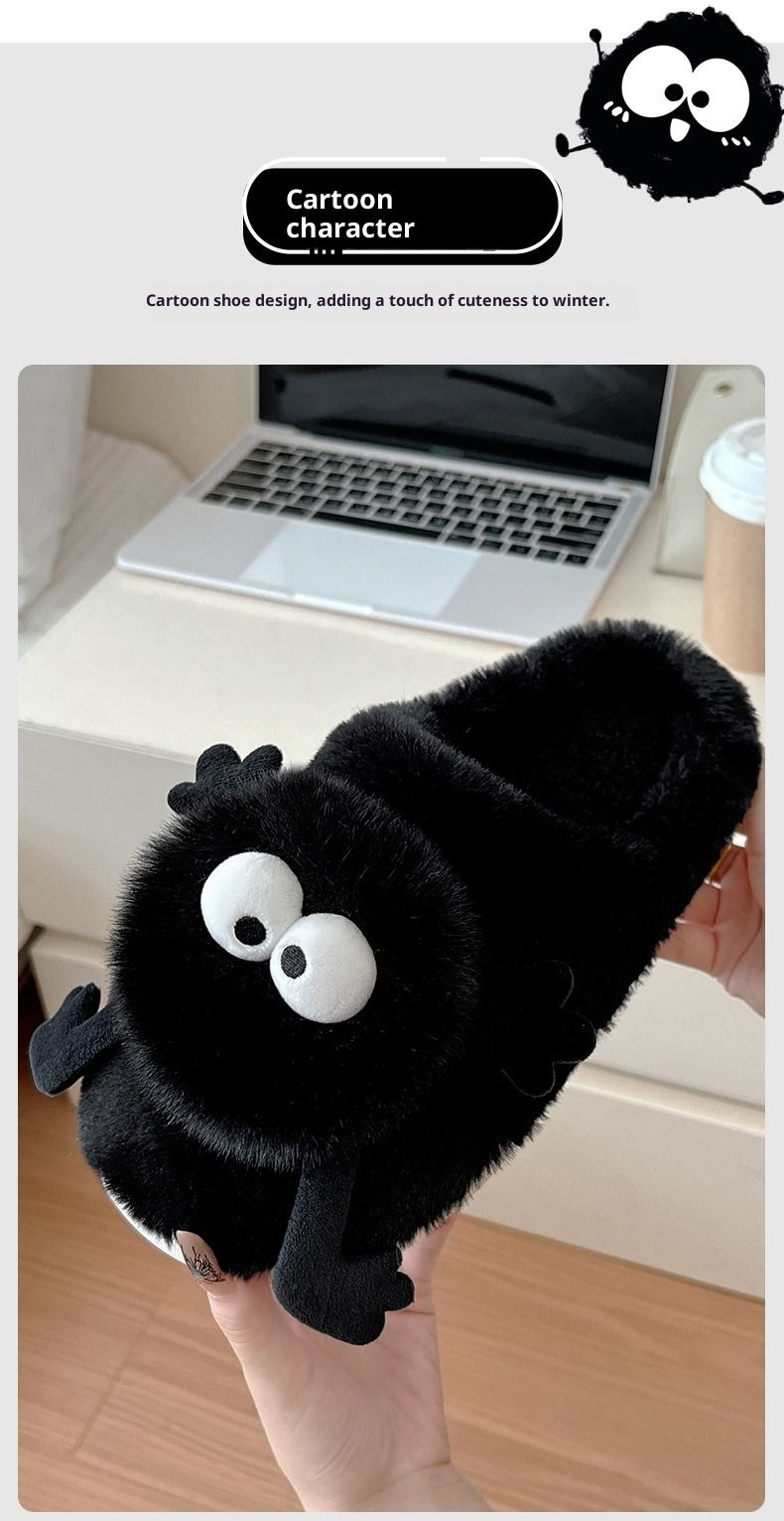 Niedliche Kohlekugel-Hausschuhe, flauschig, für Damen, Herbst und Winter, für drinnen und draußen, rutschfest, warm, Cartoon-Baumwollhausschuhe für Herren_voghion.com