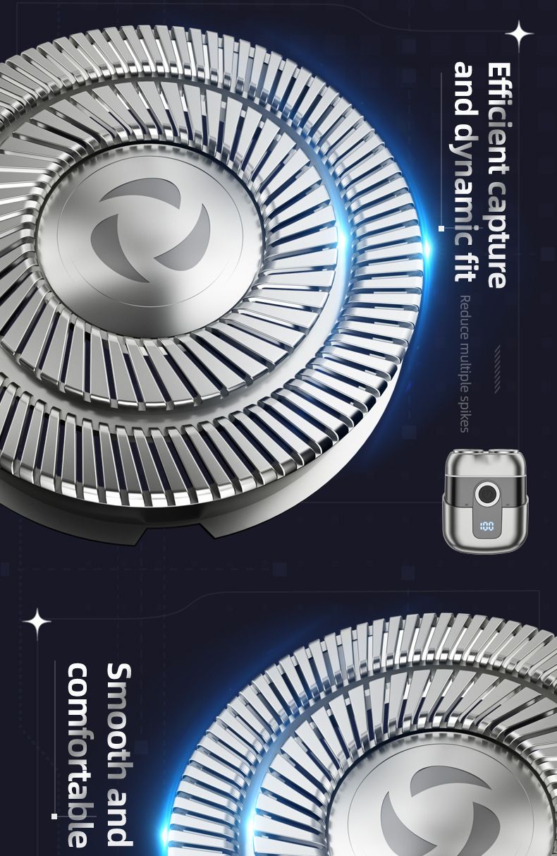 Magnetischer Doppelrotationsrasierer – 60 Min. Laufzeit, 45 dB leise, IPX7 abwaschbar, schwebende Scherköpfe für eine sanfte Rasur (Gunmetal/Silber, wiederaufladbar über USB-C)_voghion.com