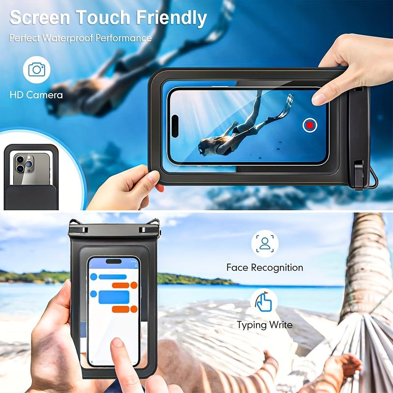 Waterproof Shockproof Phone Bag 2pcs Rynapac Double Compartment 8in Dry Bag Crystal Clear Sandproof For IPhone16 15 14 13 12 Pro Max Swimming Boating_voghion.com