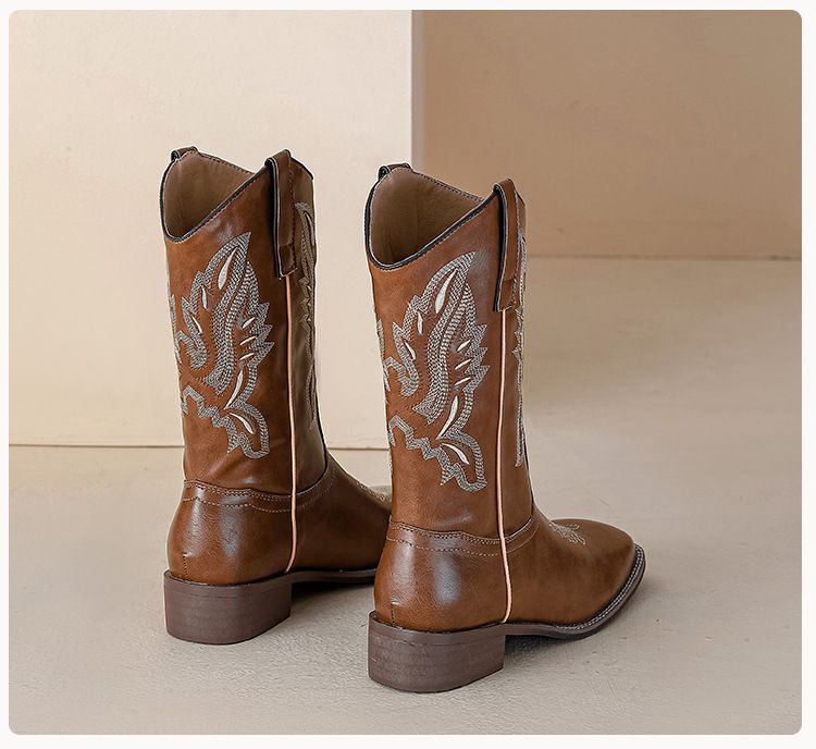 2024 Summer Western Cowboy Martin Fat mm Wide Long Sleeve Embroidery Large Size 41-43 Women's Knee High Boots_voghion.com