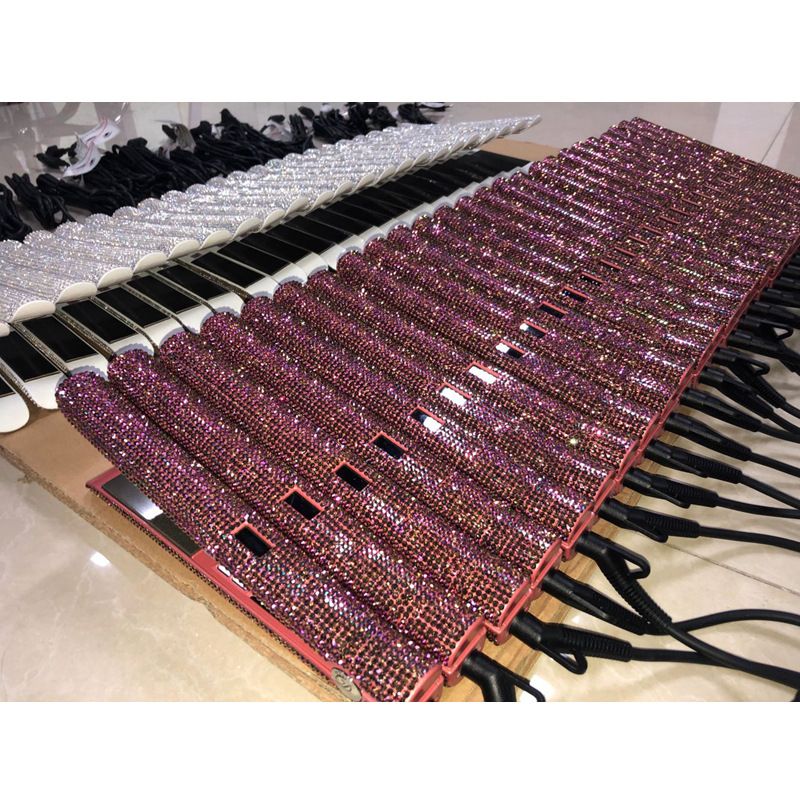 Piastra professionale in ceramica e tormalina RUCHA con dettagli in diamante - 10 impostazioni di temperatura, doppio voltaggio (220 V), per lisciare i capelli_voghion.com