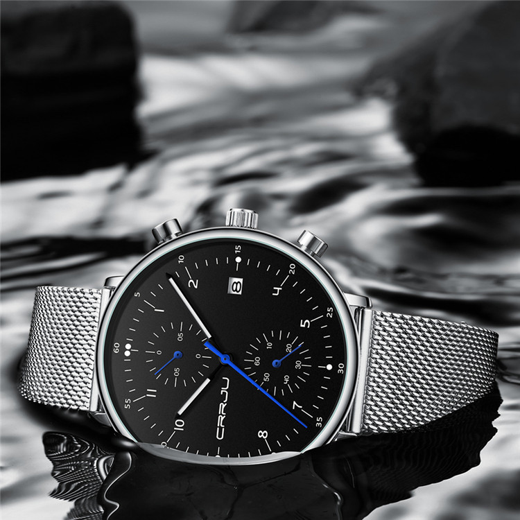 CRRJU/Kajun 2278 New Men's Sports Fashion Multifunctional Six-Hand Mesh Strap Business Watch_voghion.com