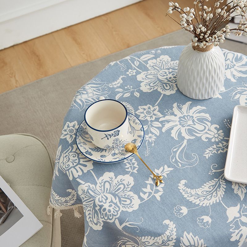 White Floral Tablecloth - Linen Cotton Blend With Embroidery, Dustproof & Heat-Resistant, For Dining Table, Coffee Table, And Side Table_voghion.com