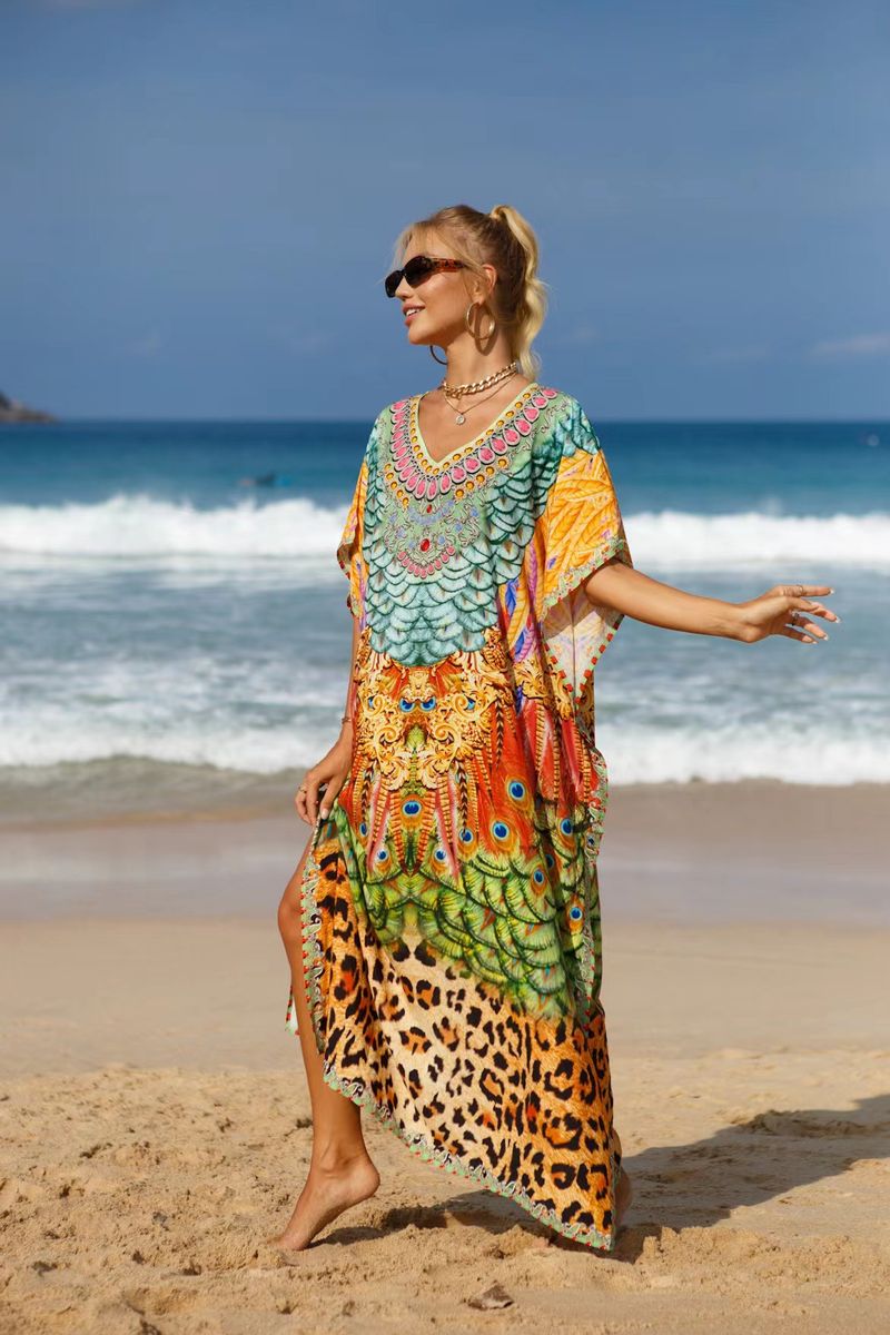Bohemian Beach Cover-Up Kleid – Leichte und atmungsaktive Tunika aus 99 % Baumwolle für Damen, übergroßes, fließendes Sommerkleid, perfekt für den Pool_voghion.com