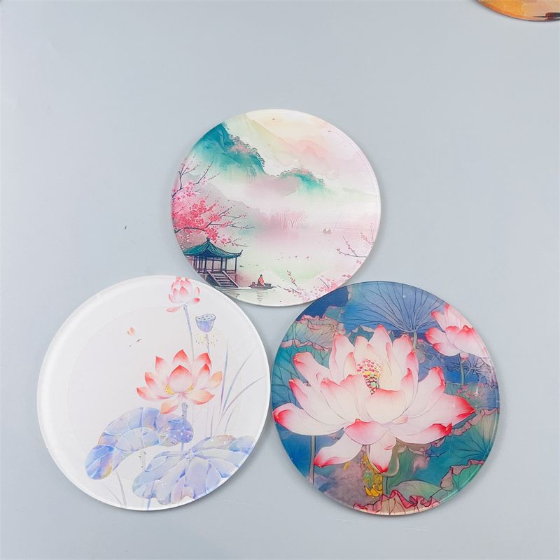 Ink Painting Acrylic Coasters - Heat-Resistant & Non-Slip Round Drink Mats (Set Of 4) - Traditional Oriental Home Decor For Tea & Coffee_voghion.com