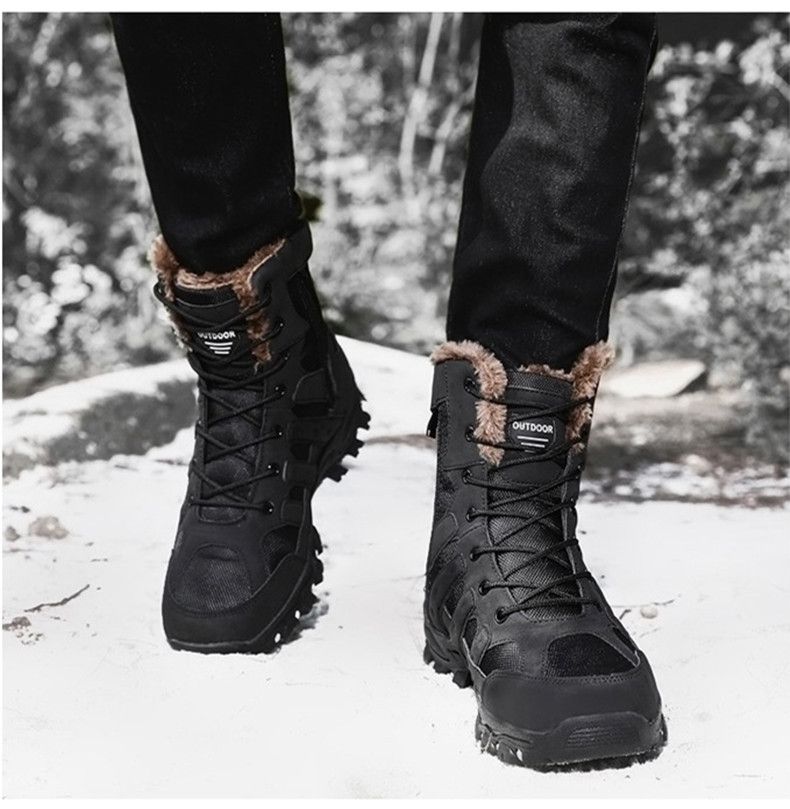 Bottes d'hiver de marque pour hommes, bottes de neige épaisses et chaudes, à lacets, bottines pour hommes, bottes de moto imperméables pour hommes, taille 47_voghion.com
