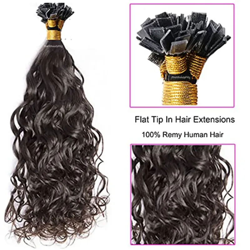 Extension per capelli umani Water Wave con punta piatta, capelli brasiliani Remy, fusione di cheratina pre-incollata_voghion.com
