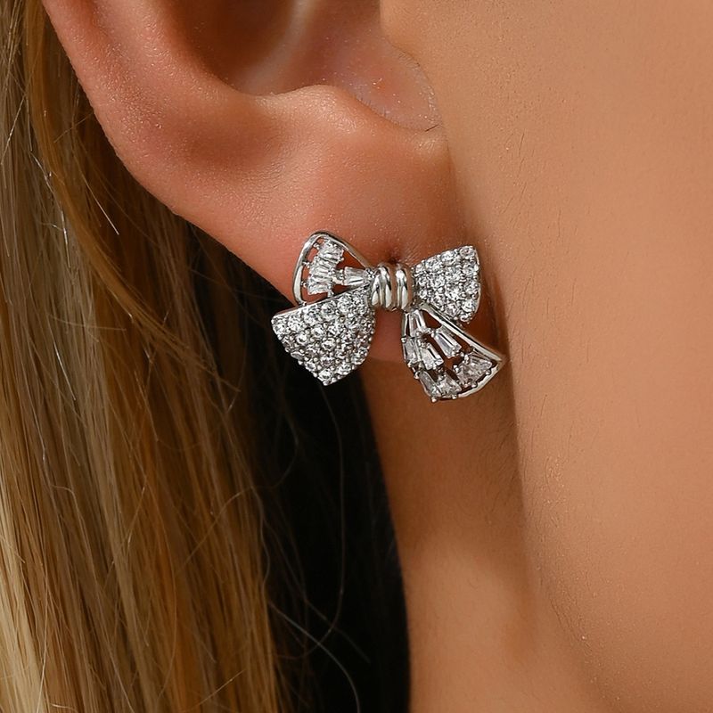 Petit groupe de boucles d'oreilles et nœud baroque personnalisé de style japonais coréen haut de gamme pour femmes, incrustées de zircons_voghion.com