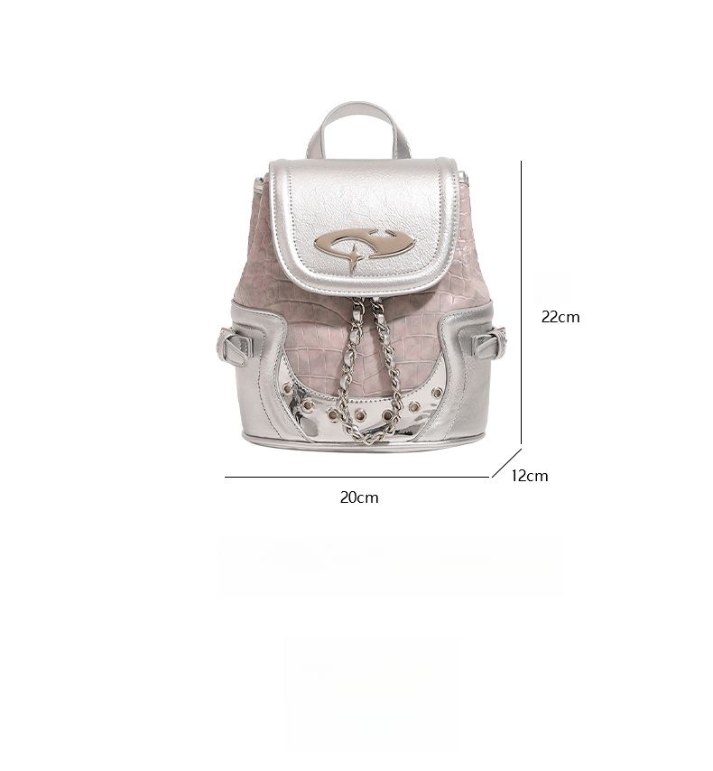 Crocodile Chain Commuter Handbag Small Backpack Fashion Versatile Casual Daily_voghion.com