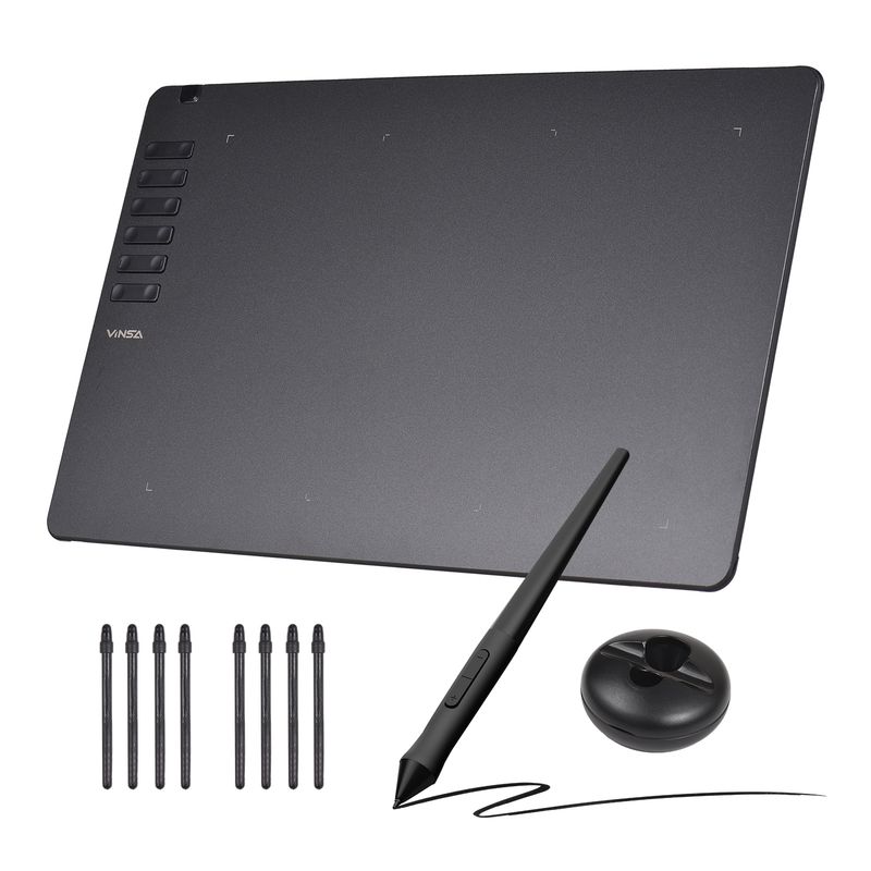 Vinsa T1161 Grafik-Zeichentablett, ultradünn, zum Erstellen von Kunstwerken, zum Skizzieren, mit batterielosem Stift, 8 Stiftspitzen, 8192 Stufen_voghion.com