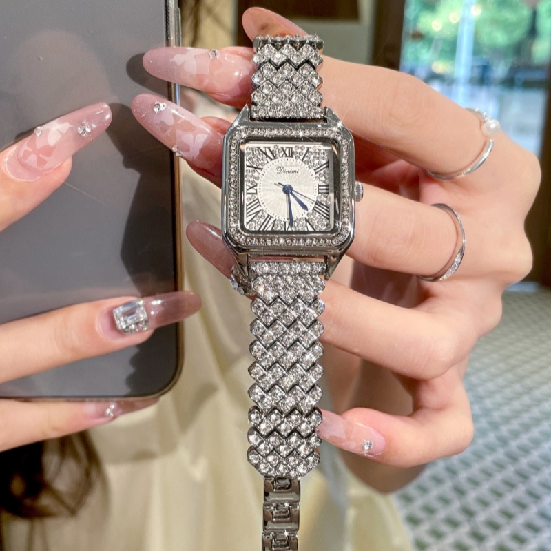 Luxury full diamond small square watch for women's niche women's watch_voghion.com