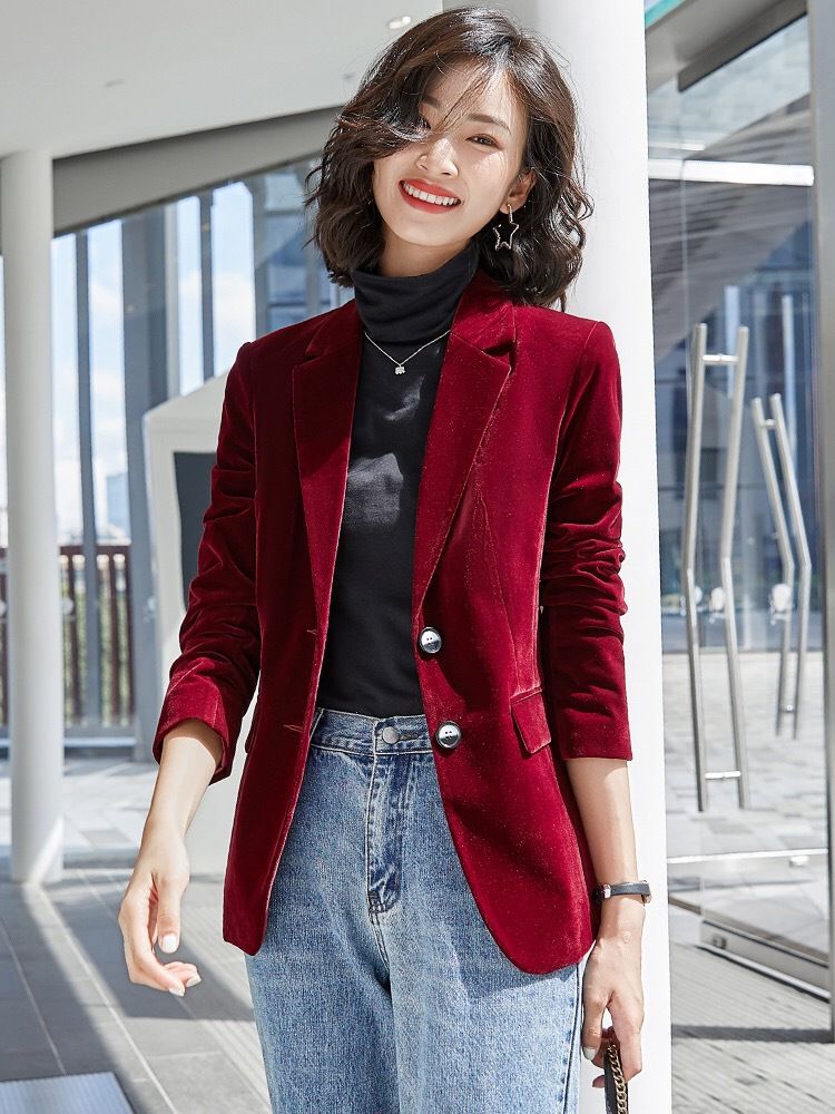 Giacca blazer di alta qualità in velluto per donna, primavera e autunno 2024, stile coreano, elegante e slim fit_voghion.com