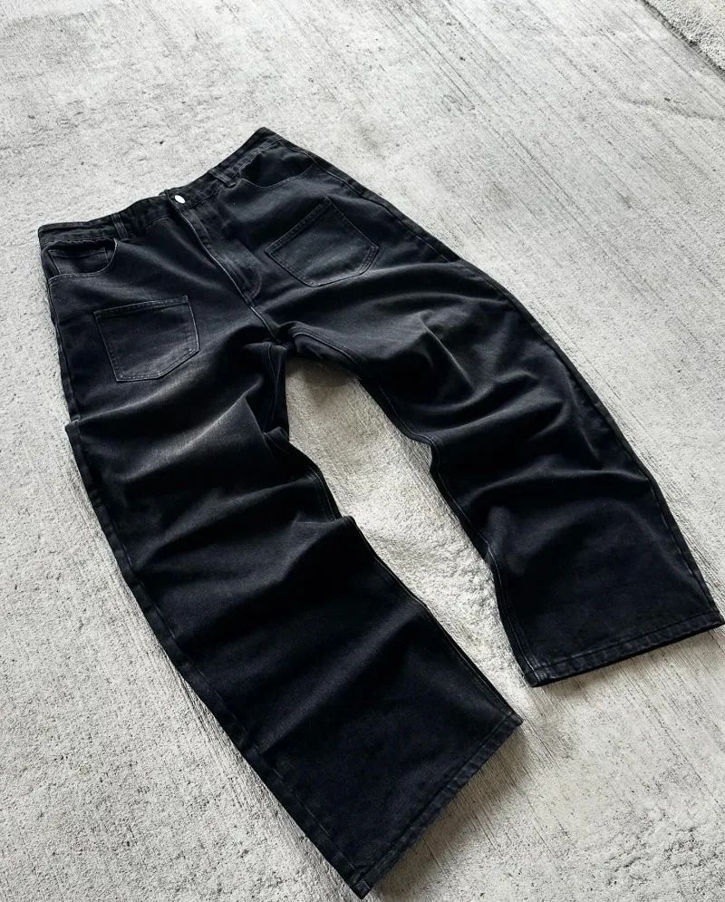 Erkek Giyim Retro Kişilik Sokak Çiçek İşlemeli Kot Pantolon Erkek Ve Kadın Rahat Bol Pantolon_voghion.com