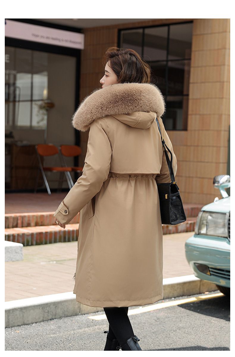 Women's Long Parka Coat With Detachable Faux Fur Trim, Winter Warm Hooded Jacket, Oversized Pockets, Loose Fit, Polyester Shell, Fashion"_voghion.com