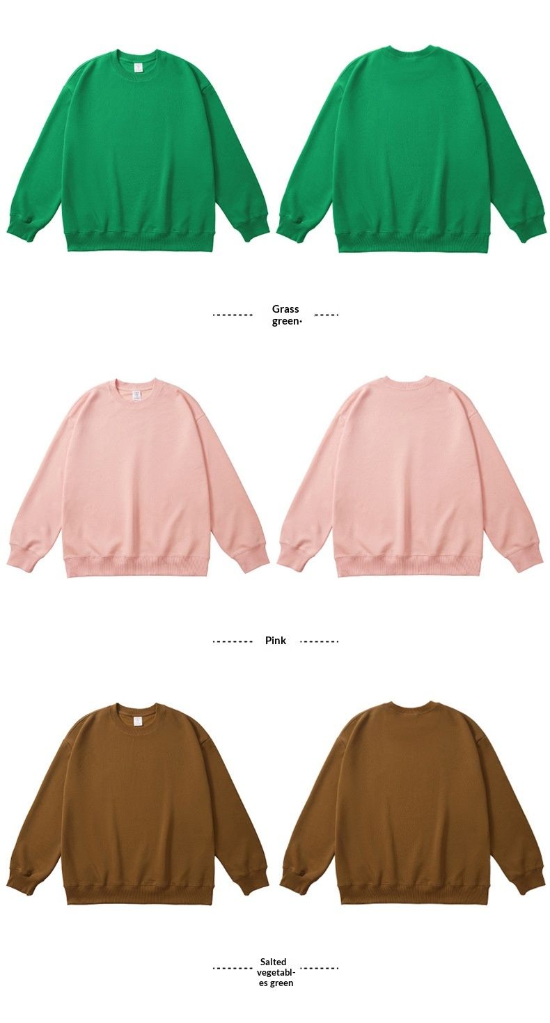 Forge AG300 Cross-Border Europäisches und Amerikanisches schweres, lockeres, einfarbiges Herren-Sweatshirt mit Rundhalsausschnitt aus Baumwollmischgewebe, doppelseitig bedruckt_voghion.com