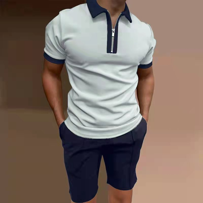 T-shirt da uomo estiva 2024 a maniche corte con risvolto casual in tinta unita_voghion.com