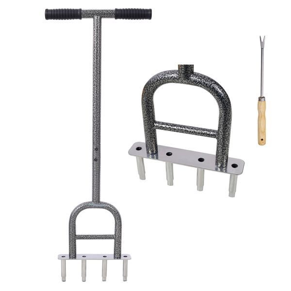 Lawn Coring Aerator, 4 Corer Plug Aerator Tool With Soft Rubber Grip, Manual Grass Aerating Tool, Garden Tool & Cleaning Hand Tool For Loosening_voghion.com